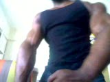 Black muscle webcam showoff