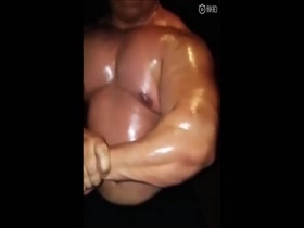 Oiled muscle bull showing off