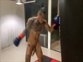 Muscle Latino Boxer Nude Sparring
