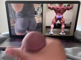 Jerking and cumming for two voluptuous muscle butts