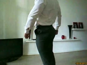 Fat ass bodybuilder in tight sexy suit