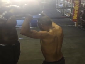 Muscular boxer sparring.