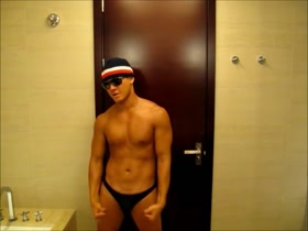 muscle man cum in public