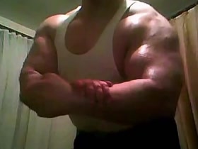 Flexing Big, Massive Guns in Undershirt