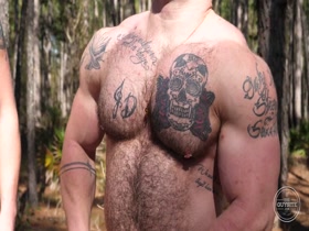 Jack and Parker in the woods