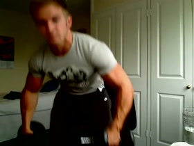 Blonde Muscle Hunk Poses and Flexes