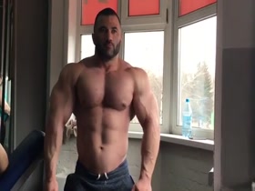 huge beefy flexing