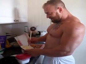 bodybuilder at kitchen