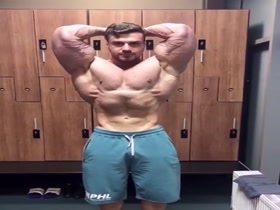 Young Muscle Hunk Locker Room Posing