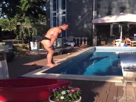 Russian Bodybuilder loves Pools & Breakfast