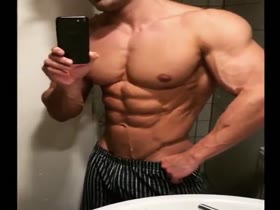 Cut Flexing Session in the Bathroom