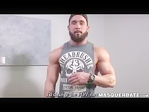 Bearded guy Zack Lemec shows off his muscles during jerk off