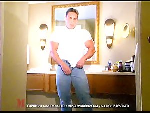 Huge guy in bathroom