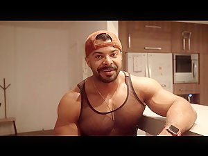 Muscle man invites friends for a party