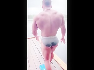 Muscle Butt Bro Going For A Swim