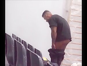 Bodybuilder backstage naked