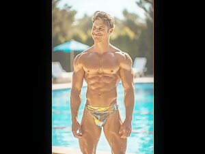 Muscle hunk by the pool