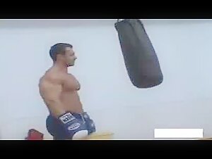 Bodybuilders worship in thong
