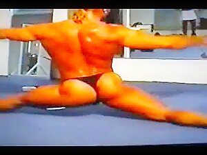 Blonde long hair thong wrestling