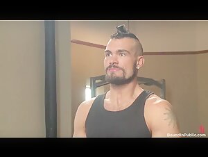Bound muscle boy cum